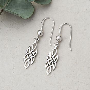 Sterling Silver Celtic Knot Drop Earrings, 2 of 8