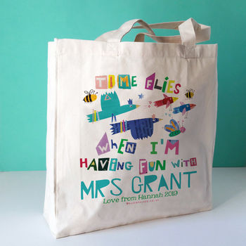 Personalised Time Flies With A Fun Teacher Bag, 3 of 9
