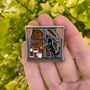 Cat And Books Autumn Fall Enamel Pin With Shaker Moving Glitter And Leaves, thumbnail 3 of 5