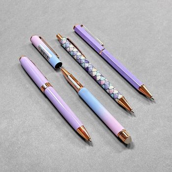 Purple And Rose Gold Four Piece Metal Pen Set, 4 of 8