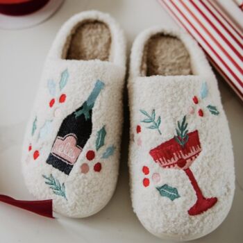 Embroidered Champagne Cocktail Cosy Slippers, 2 of 6