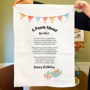 Personalised Poem Tea Towel 80th Birthday Gift, 10 of 11