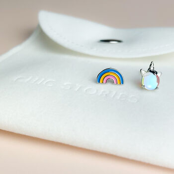 Sterling Silver Unicorn And Rainbow Stud Earrings, 4 of 5