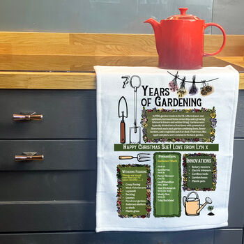 70 Years Of Gardening 70th Birthday Gift Tea Towel, 2 of 6