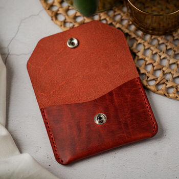 Personalised Handmade Red Leather Wallet Press Stud, 3 of 7