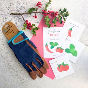Mens Gardening Gloves And Grow Your Own Pizza Gardening Gift, 4 of 8