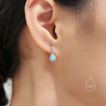 Sterling Silver Blue Opal Droplet Drop Hook Earrings, 7 of 11