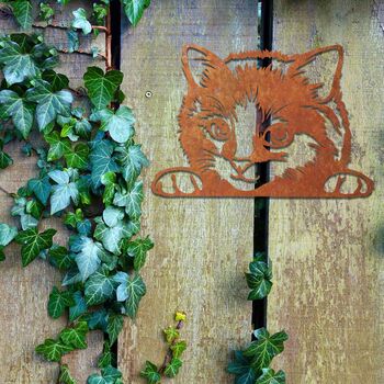 Metal Peaking Cat, Rusted Cat Wall Decor, Cat Gift, 8 of 10