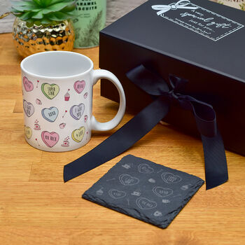Gift Boxed Galentines Love Heart Mug And Coaster Set, 4 of 4