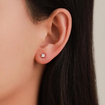 Sterling Silver Tiny Square Cz Earrings, 6 of 12