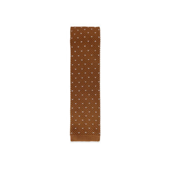 Men's Square End Knitted Tie With Dots | Caramel Brown, 3 of 5