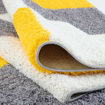 The Rugs Geometric Shaggy Rug Yellow Checkered Rug, 7 of 12