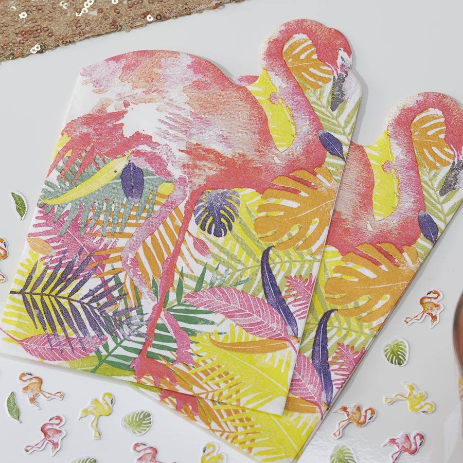 tropical flamingo shaped paper party napkins by ginger ray