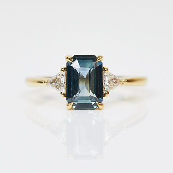18ct Gold Teal Sapphire And Diamond Engagement Ring, 2 of 5
