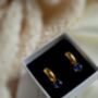 Gold Sapphire Blue Hoop Earrings In 18k Gold Plated C Hoop Studs Waterproof Jewellery, thumbnail 3 of 3