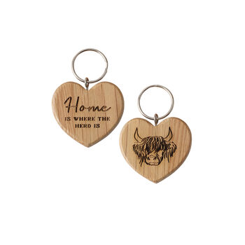 'Home Is Where The Herd Is' Oak Heart Keyring, 2 of 5