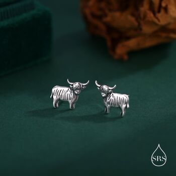 Sterling Silver Small Pair Of Highland Cow Screw Back Earrings, 3 of 10