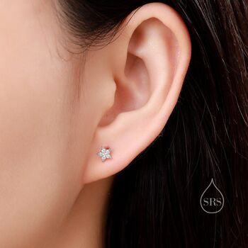 Extra Tiny Cz Star Stud Earrings In Sterling Silver, 6 of 10