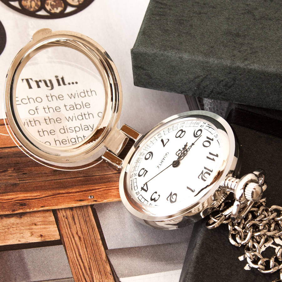 Engraved silver pocket watch with magnifying glass by 