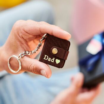 Personalised Leather Eight Photo Mini Book Keyring For Grandad With Hot Stamped Initials, Name Or Date, 5 of 12