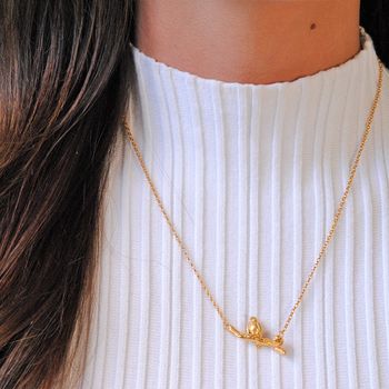 Robin On A Branch Necklace In Gold Plated Silver, 2 of 5