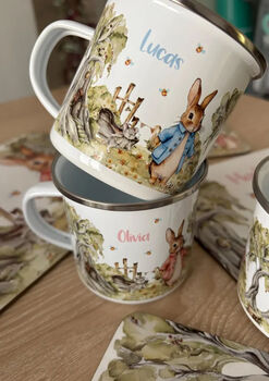 Kids Personalised Little Bunny Placemat, Coaster And Mug Dinner Set, 3 of 11