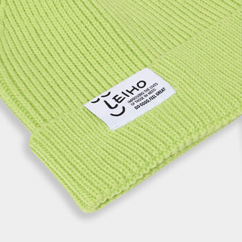 Lime Green Ribbed Smiley Beanie That Gives Back, 3 of 4