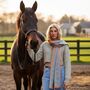 Equestrian Snaffle Bit Print Scarf | Petrol Blue And Orange, thumbnail 9 of 12