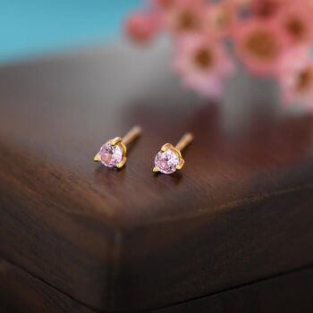 Tiny Pink Cz Stud Earrings In Sterling Silver, 6 of 11