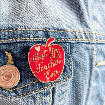 Best Teacher Ever Red Apple Enamel Pin, Gift For Teacher Or Teaching Assistant, End Of Term Gift, 2 of 10