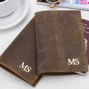 Personalised Mr And Mrs Leather Passport Holder Set By Scaramanga