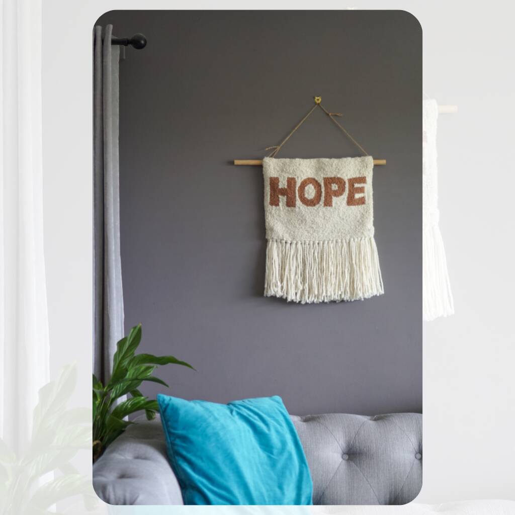 Brown And Cream 'Hope' Punch Needle Wall Art, 1 of 4