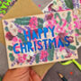 Happy Christmas Neon Floral Papercut Christmas Card, thumbnail 2 of 8