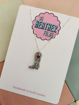 Silver And Pink Cowboy Boot Charm Necklace / Cowgirl Jewellery / Disco Western Gift / Nashville Bachelorette Accessory / Rodeo Statement, 4 of 11