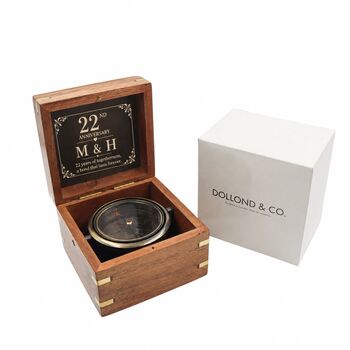 Personalised 21st To 25th Anniversary Heritage Gimbal Compass, 2 of 8