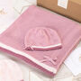 Girls Spot And Bow Baby Blanket And Hat Set, thumbnail 1 of 10