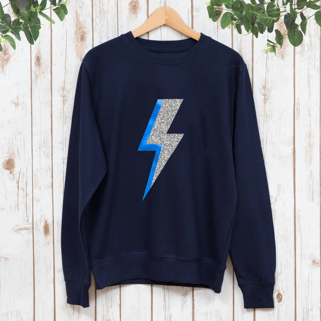 Ladies Silver And Blue Lightning Bolt Sweatshirt, 1 of 5