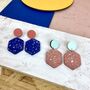 Jesmonite Terrazzo And Wood Hexagon Geometric Earrings, thumbnail 1 of 12