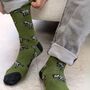 Men's Bamboo Socks Green Dinosaur Bones Skeletons, thumbnail 1 of 5