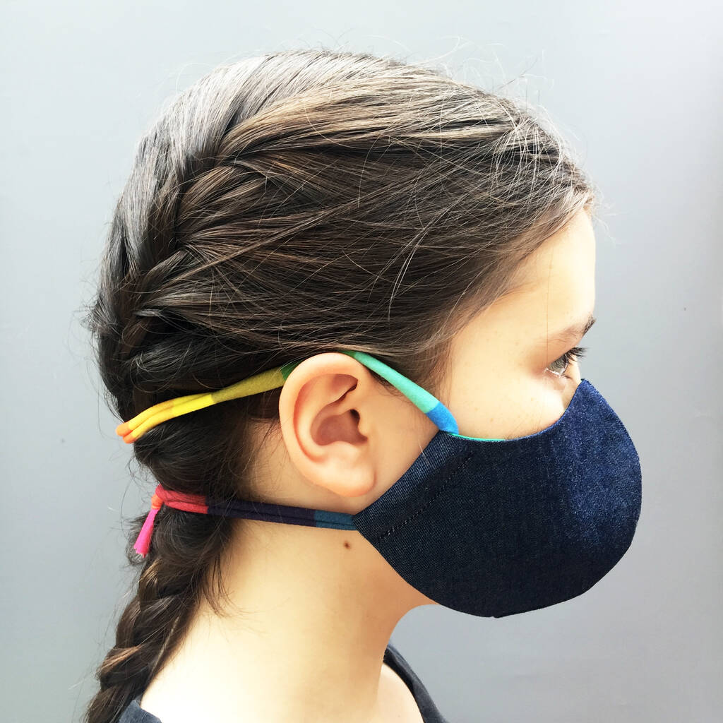 Kids Denim Face Mask With Rainbow Tie, 1 of 11