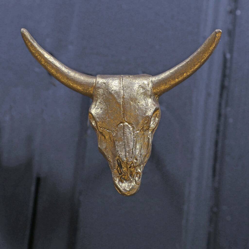 Gold Tone Buffalo Skull Drawer Knob, Handle, 1 of 2
