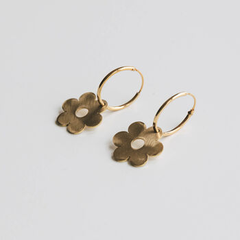 Brass Flower Gold Hoop Earrings, 4 of 6