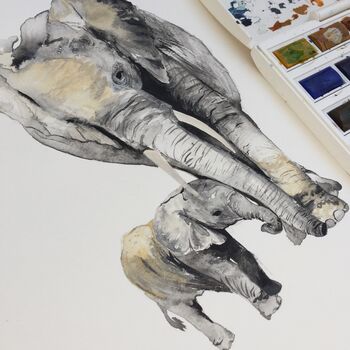 Elephant Hand Painted Greetings Card, 2 of 3