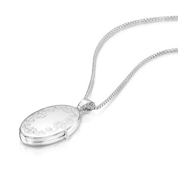 Italian Large Floral Oval Locket – Silver, 2 of 5