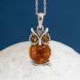 Sterling Silver Baltic Amber Owl Necklace, thumbnail 1 of 11