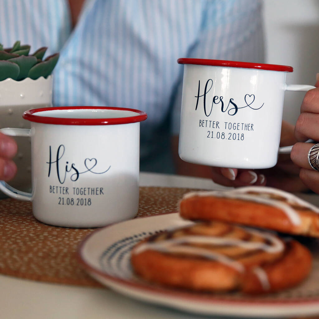 Personalised His And Hers Enamel Mug Set Of Two By Duncan Stewart