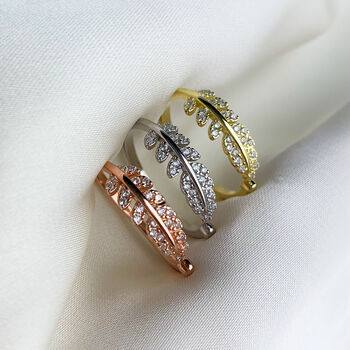 Sterling Silver Crystal Feather Adjustable Ring, 3 of 5