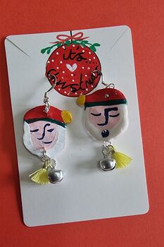 Festive Painted Father Christmas Earrings With Stand, 3 of 12