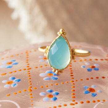 Aqua Chalcedony 18 K Gold And Silver Pear Shaped Ring, 7 of 12
