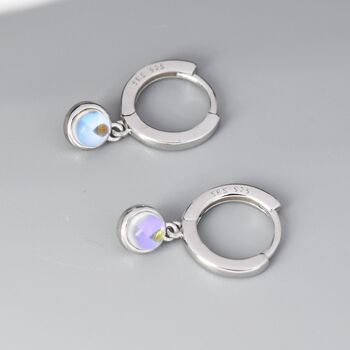Sterling Silver Dangle Moonstone Huggie Hoop, 7 of 12
